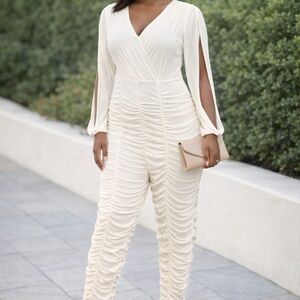 SHEIN Cream Ruched Jumpsuit